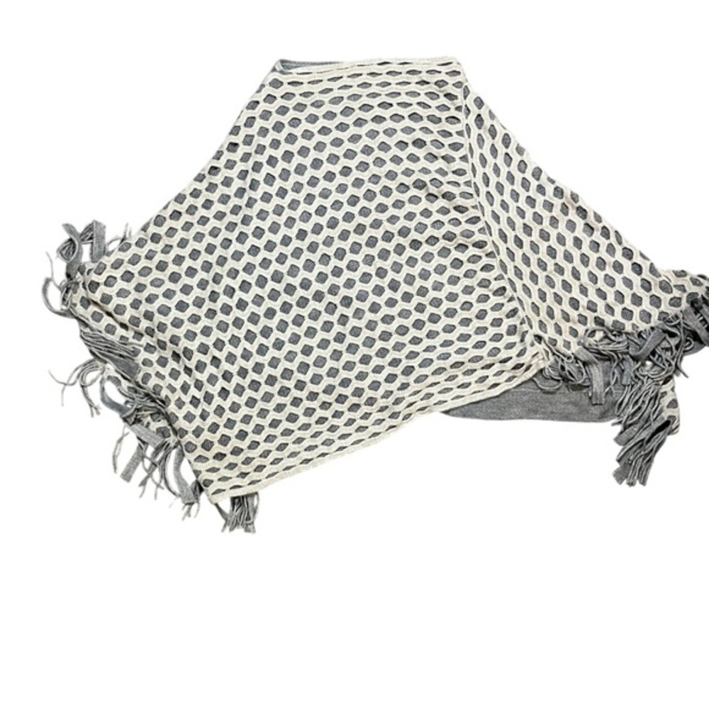 Fringe Poncho Cover Up Open Knit Gray Beige Women's One‎ Size